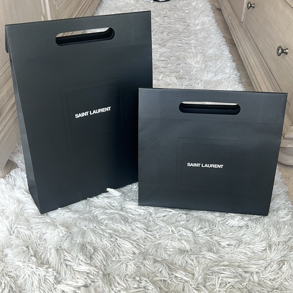 Saint Laurent bundle of 2 shopping bags 12.25” x 11.5” x 3.75” & 12”x 17”x 3.75”